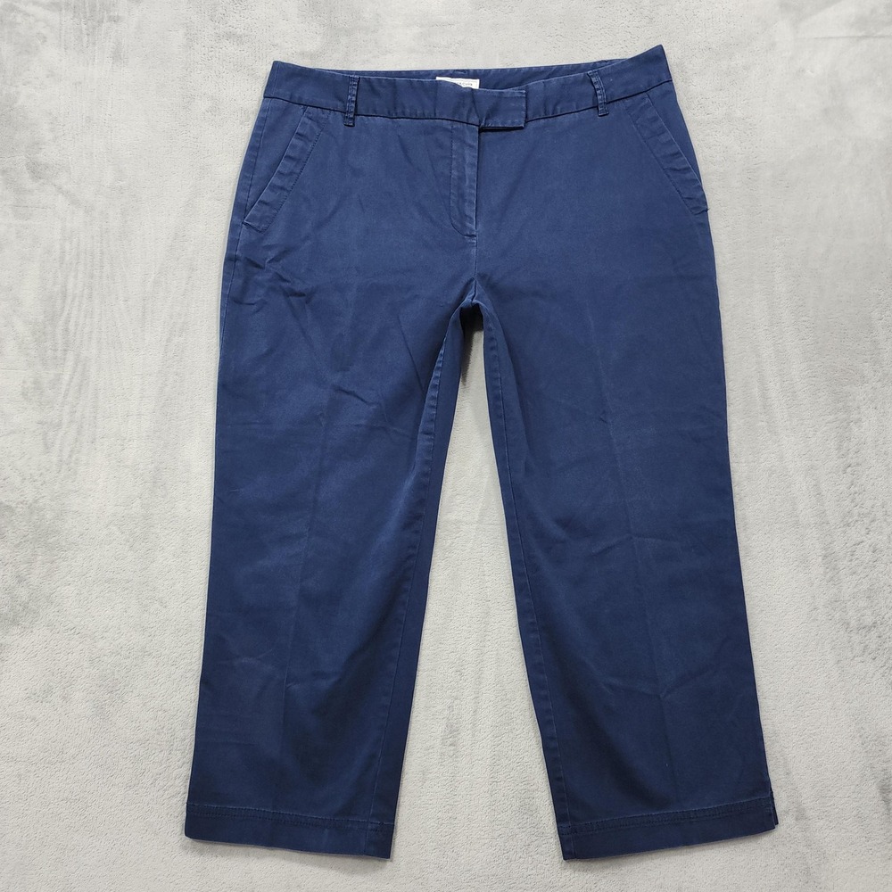 Charter Club Pants Womens 14 Blue Twill Capri Flat Front Stretch Casual Preppy
